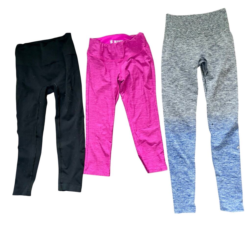 Athleta & New Balance Leggings Lot of 3 Size Small Pink Black Gray AS IS